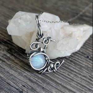 Wired Crescent Moon Pendant Necklace